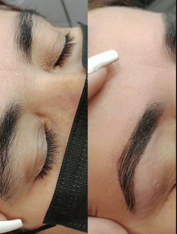 Antes e depois do design de sobrancelhas